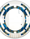 Geometric abstract waves in gold and marine blue - Modern Round or Oval Wall Mirror - Space