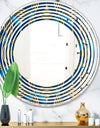 Geometric abstract waves in gold and marine blue - Modern Round or Oval Wall Mirror - Wave