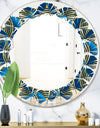 Geometric abstract waves in gold and marine blue - Modern Round or Oval Wall Mirror - Leaves