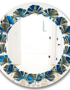 Geometric abstract waves in gold and marine blue - Modern Round or Oval Wall Mirror - Leaves