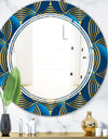 Geometric abstract waves in gold and marine blue - Modern Round or Oval Wall Mirror - Triple C