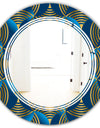 Geometric abstract waves in gold and marine blue - Modern Round or Oval Wall Mirror - Triple C