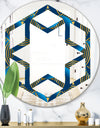 Geometric abstract waves in gold and marine blue - Modern Round or Oval Wall Mirror - Hexagon Star