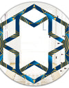 Geometric abstract waves in gold and marine blue - Modern Round or Oval Wall Mirror - Hexagon Star
