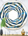 Geometric abstract waves in gold and marine blue - Modern Round or Oval Wall Mirror - Whirl
