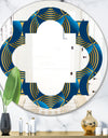 Geometric abstract waves in gold and marine blue - Modern Round or Oval Wall Mirror - Quatrefoil
