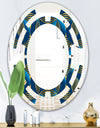 Geometric abstract waves in gold and marine blue - Modern Round or Oval Wall Mirror - Space