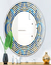 Geometric abstract waves in gold and marine blue - Modern Round or Oval Wall Mirror - Wave