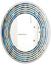 Geometric abstract waves in gold and marine blue - Modern Round or Oval Wall Mirror - Wave