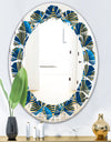 Geometric abstract waves in gold and marine blue - Modern Round or Oval Wall Mirror - Leaves