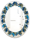 Geometric abstract waves in gold and marine blue - Modern Round or Oval Wall Mirror - Leaves