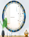 Geometric abstract waves in gold and marine blue - Modern Round or Oval Wall Mirror - Triple C