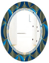 Geometric abstract waves in gold and marine blue - Modern Round or Oval Wall Mirror - Triple C
