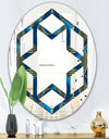 Geometric abstract waves in gold and marine blue - Modern Round or Oval Wall Mirror - Hexagon Star