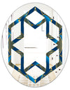 Geometric abstract waves in gold and marine blue - Modern Round or Oval Wall Mirror - Hexagon Star