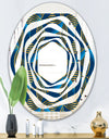 Geometric abstract waves in gold and marine blue - Modern Round or Oval Wall Mirror - Whirl