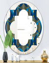 Geometric abstract waves in gold and marine blue - Modern Round or Oval Wall Mirror - Quatrefoil