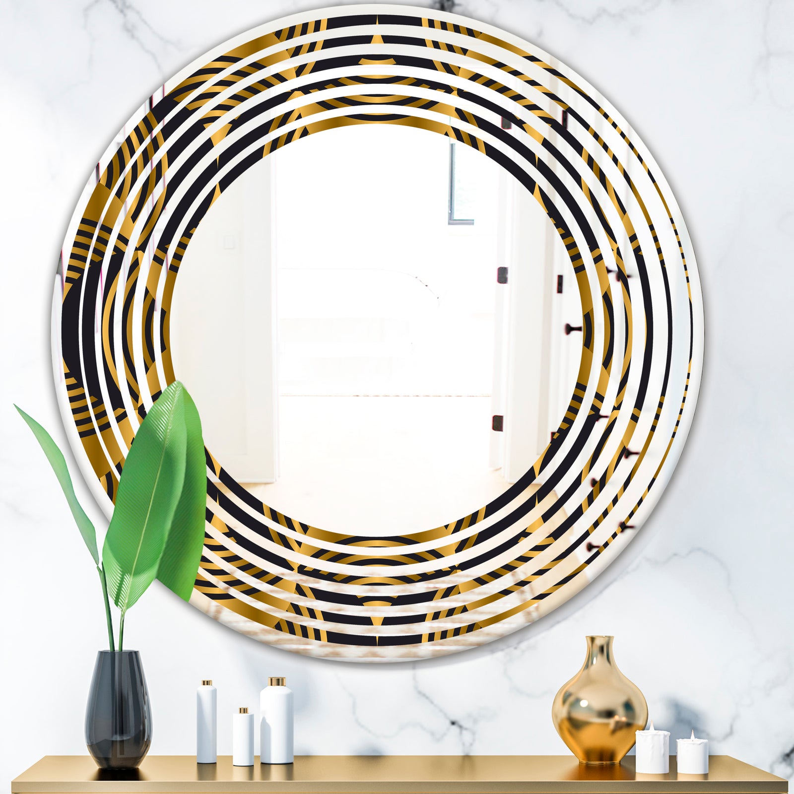 Art Deco style modern pattern - Modern Round or Oval Wall Mirror - Wave