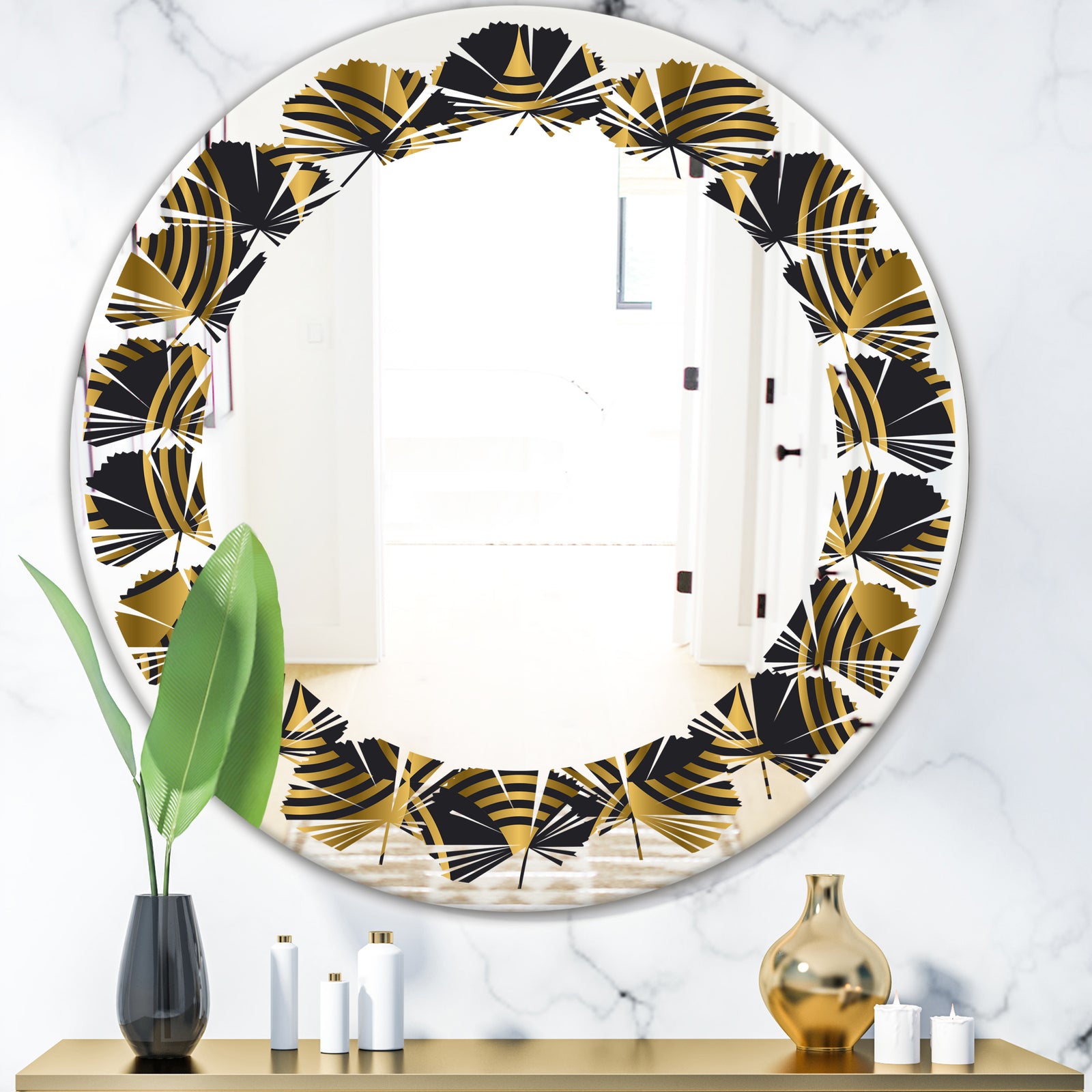 Art Deco style modern pattern - Modern Round or Oval Wall Mirror - Leaves