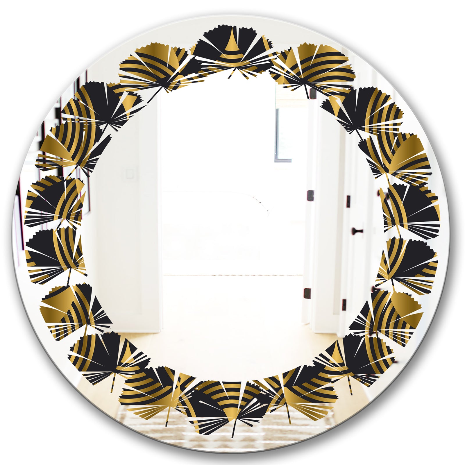 Art Deco style modern pattern - Modern Round or Oval Wall Mirror - Leaves