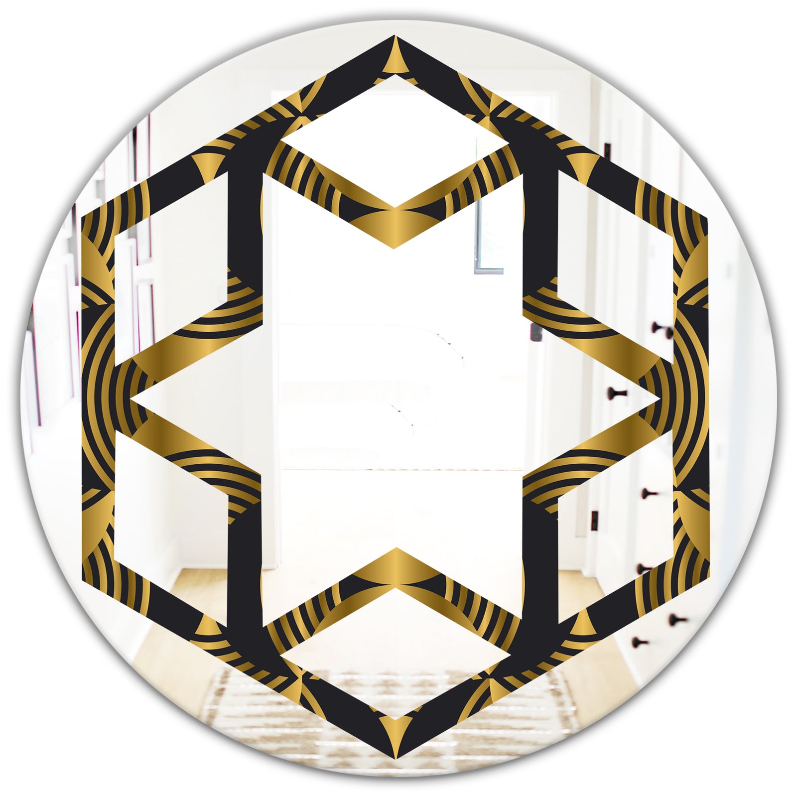 Art Deco style modern pattern - Modern Round or Oval Wall Mirror - Hexagon Star