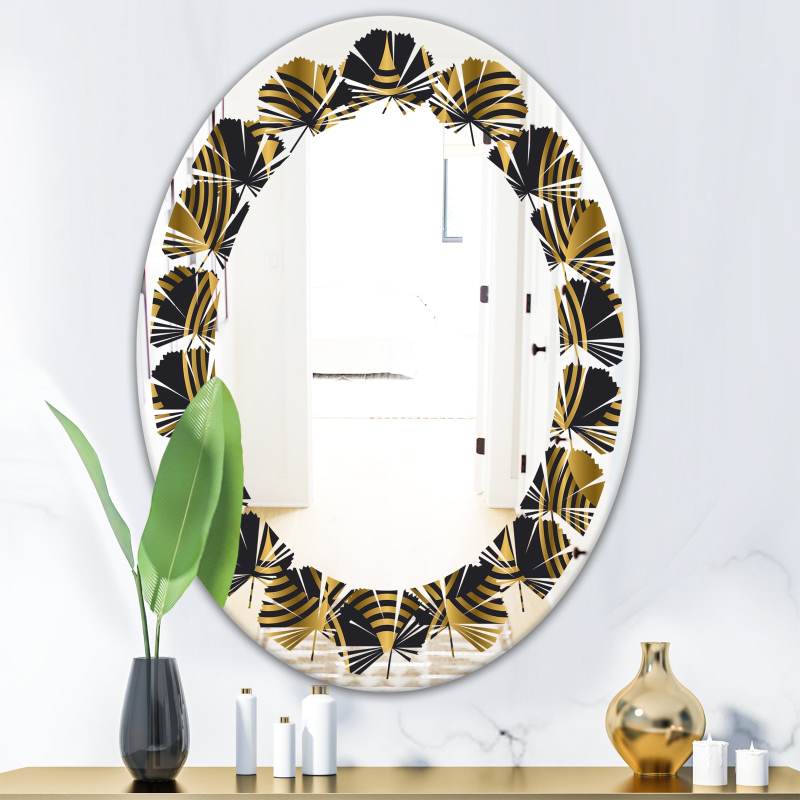 Art Deco style modern pattern - Modern Round or Oval Wall Mirror - Leaves