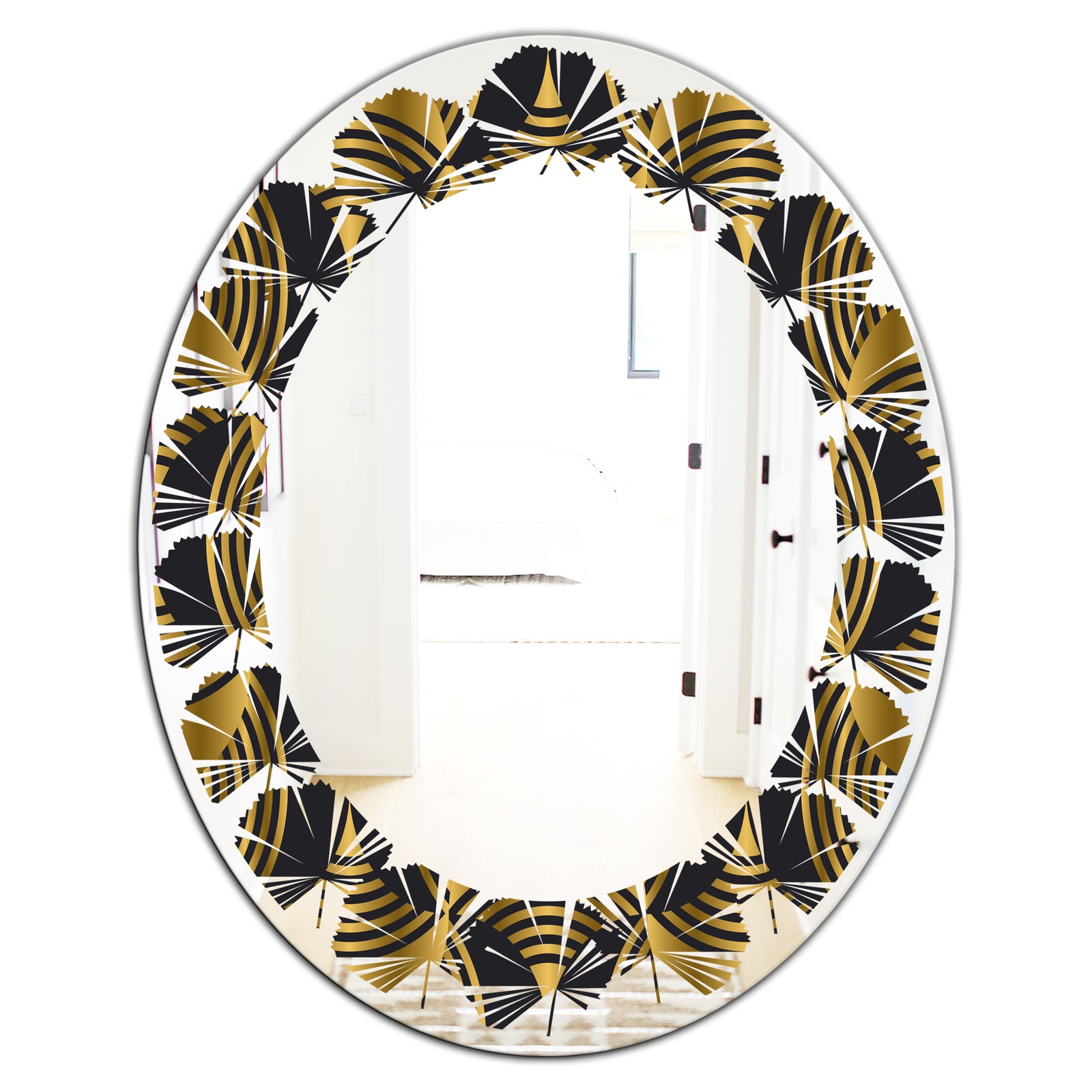 Art Deco style modern pattern - Modern Round or Oval Wall Mirror - Leaves
