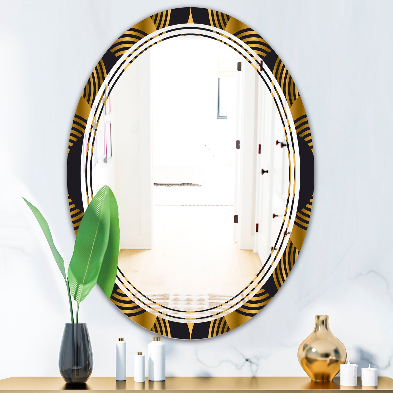 Art Deco style modern pattern - Modern Round or Oval Wall Mirror - Triple C