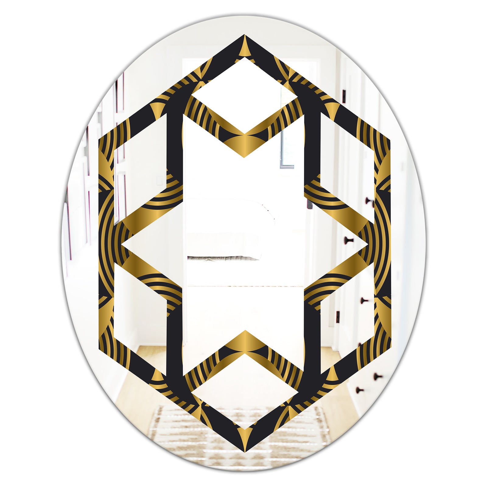 Art Deco style modern pattern - Modern Round or Oval Wall Mirror - Hexagon Star