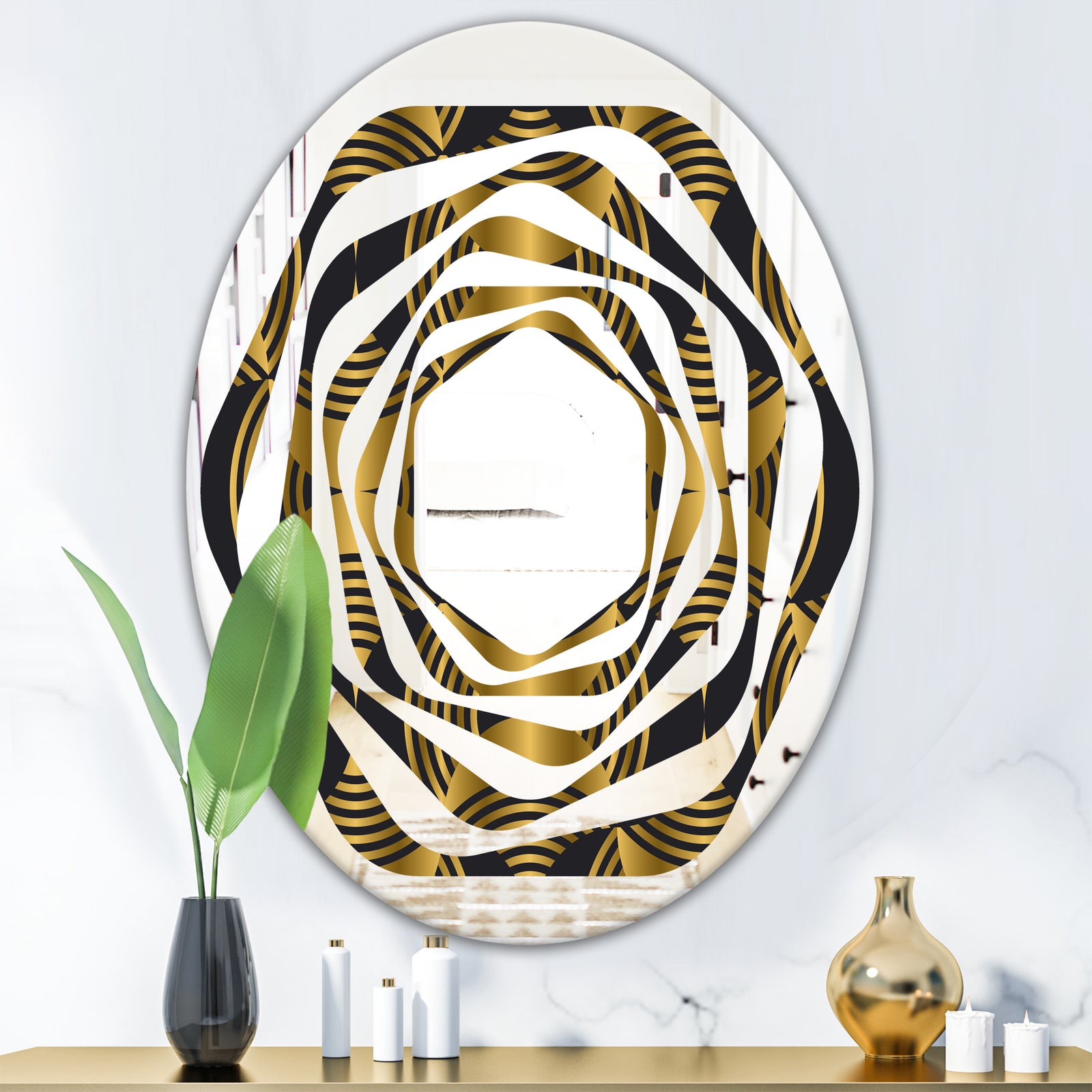 Art Deco style modern pattern - Modern Round or Oval Wall Mirror - Whirl