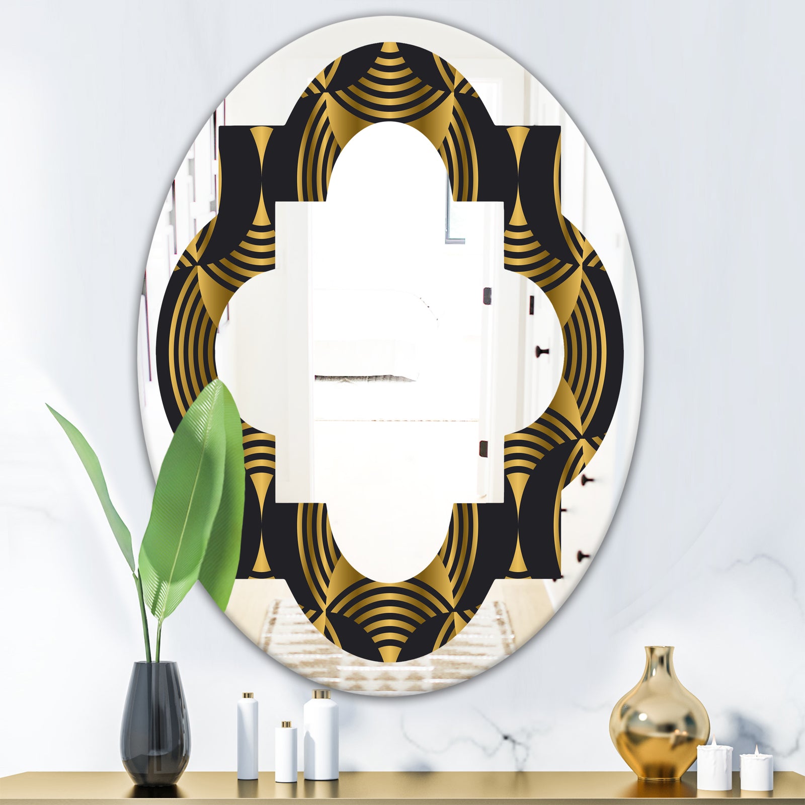 Art Deco style modern pattern - Modern Round or Oval Wall Mirror - Quatrefoil