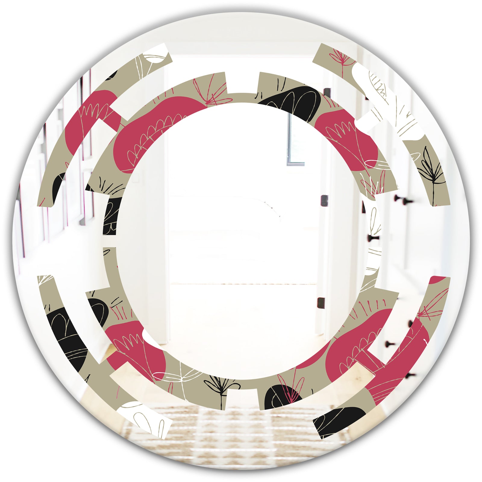 Folk flowers hand drawn pattern - Modern Round or Oval Wall Mirror - Space