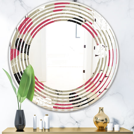 Folk flowers hand drawn pattern - Modern Round or Oval Wall Mirror - Wave