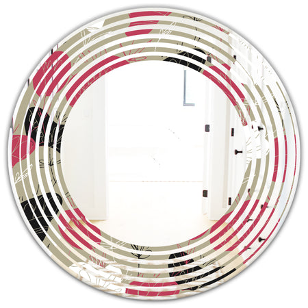 Folk flowers hand drawn pattern - Modern Round or Oval Wall Mirror - Wave