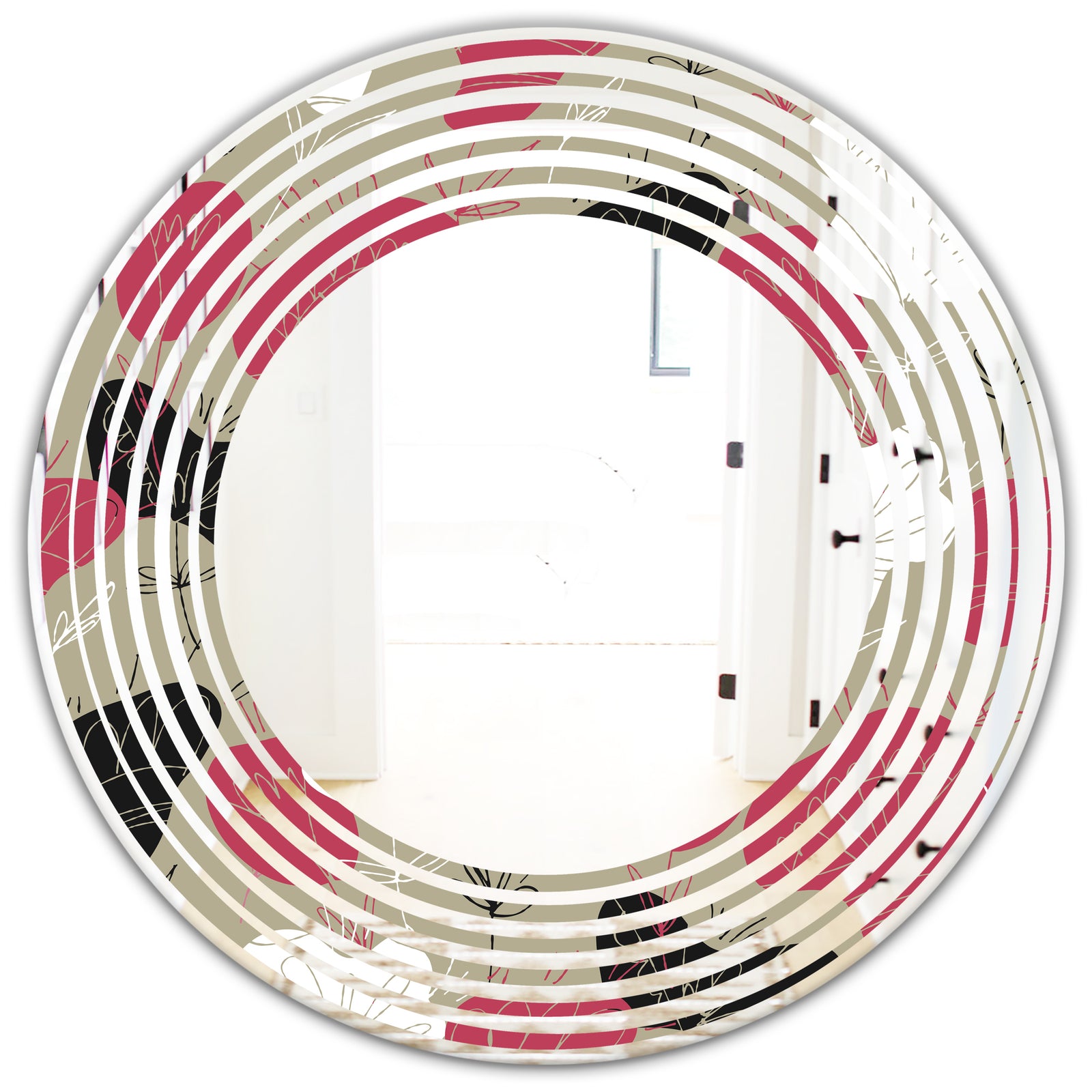 Folk flowers hand drawn pattern - Modern Round or Oval Wall Mirror - Wave