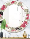 Folk flowers hand drawn pattern - Modern Round or Oval Wall Mirror - Leaves