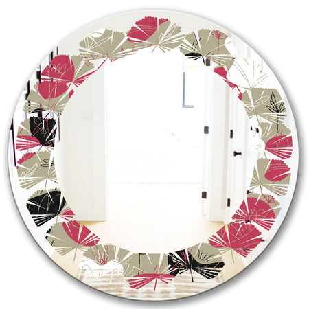 Folk flowers hand drawn pattern - Modern Round or Oval Wall Mirror - Leaves