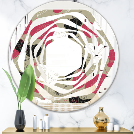 Folk flowers hand drawn pattern - Modern Round or Oval Wall Mirror - Whirl