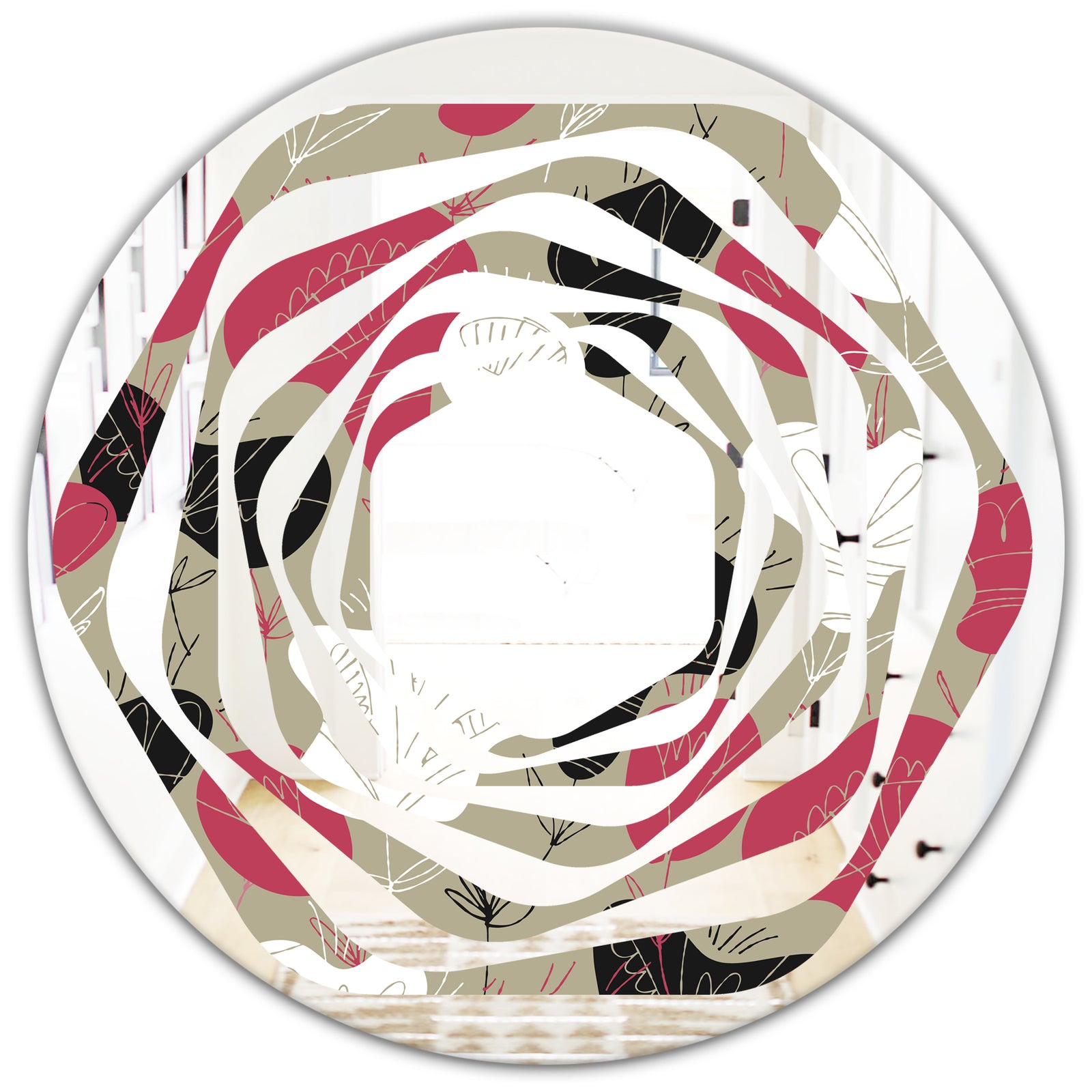 Folk flowers hand drawn pattern - Modern Round or Oval Wall Mirror - Whirl
