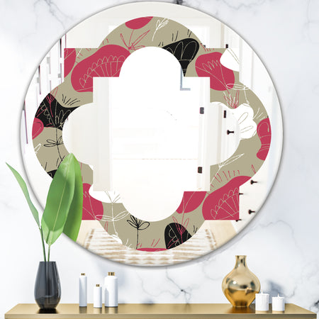 Folk flowers hand drawn pattern - Modern Round or Oval Wall Mirror - Quatrefoil