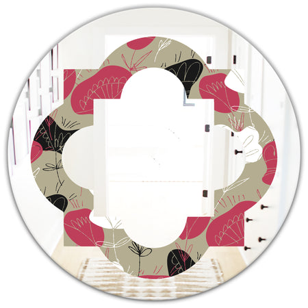 Folk flowers hand drawn pattern - Modern Round or Oval Wall Mirror - Quatrefoil