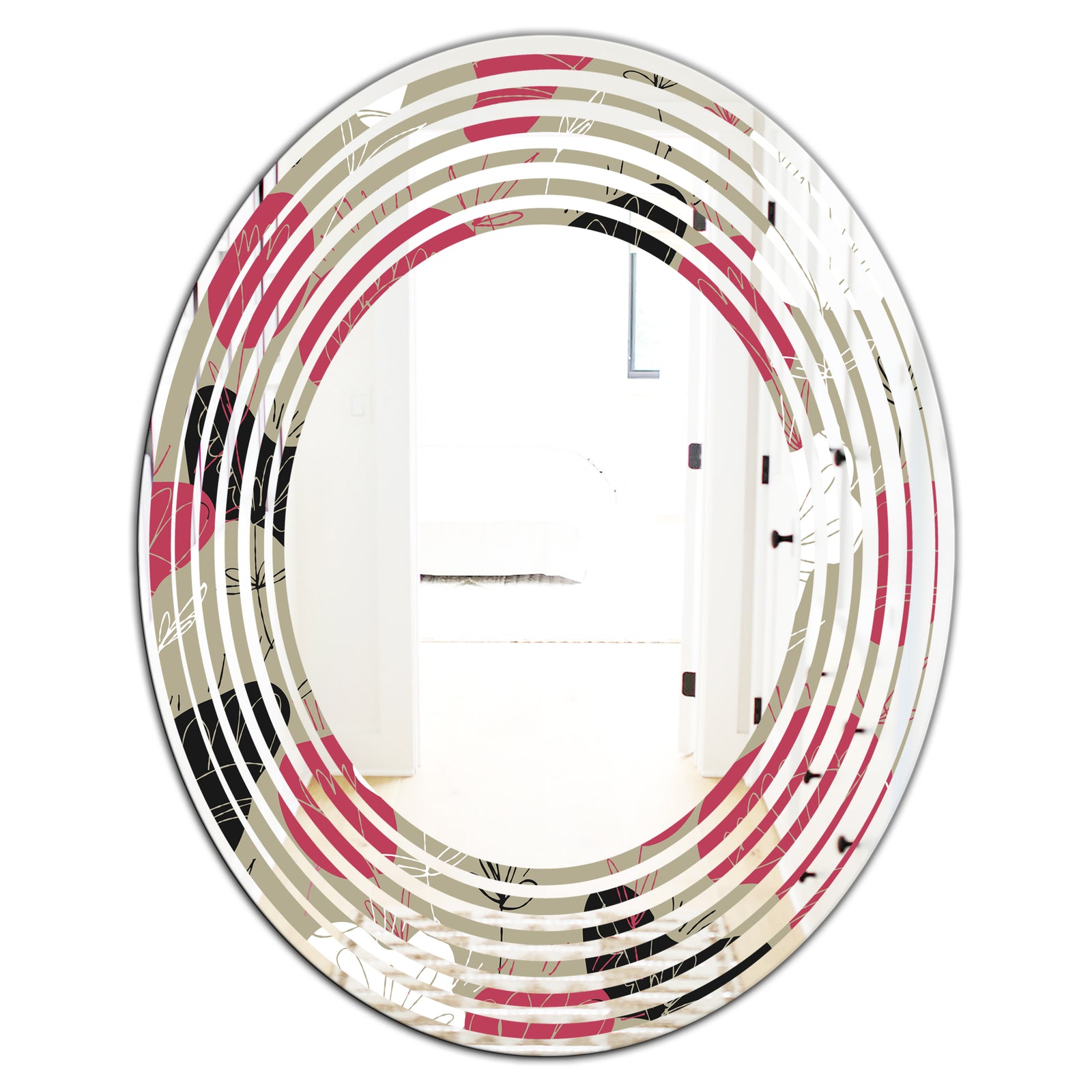 Folk flowers hand drawn pattern - Modern Round or Oval Wall Mirror - Wave