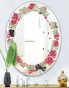 Folk flowers hand drawn pattern - Modern Round or Oval Wall Mirror - Leaves
