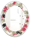 Folk flowers hand drawn pattern - Modern Round or Oval Wall Mirror - Leaves