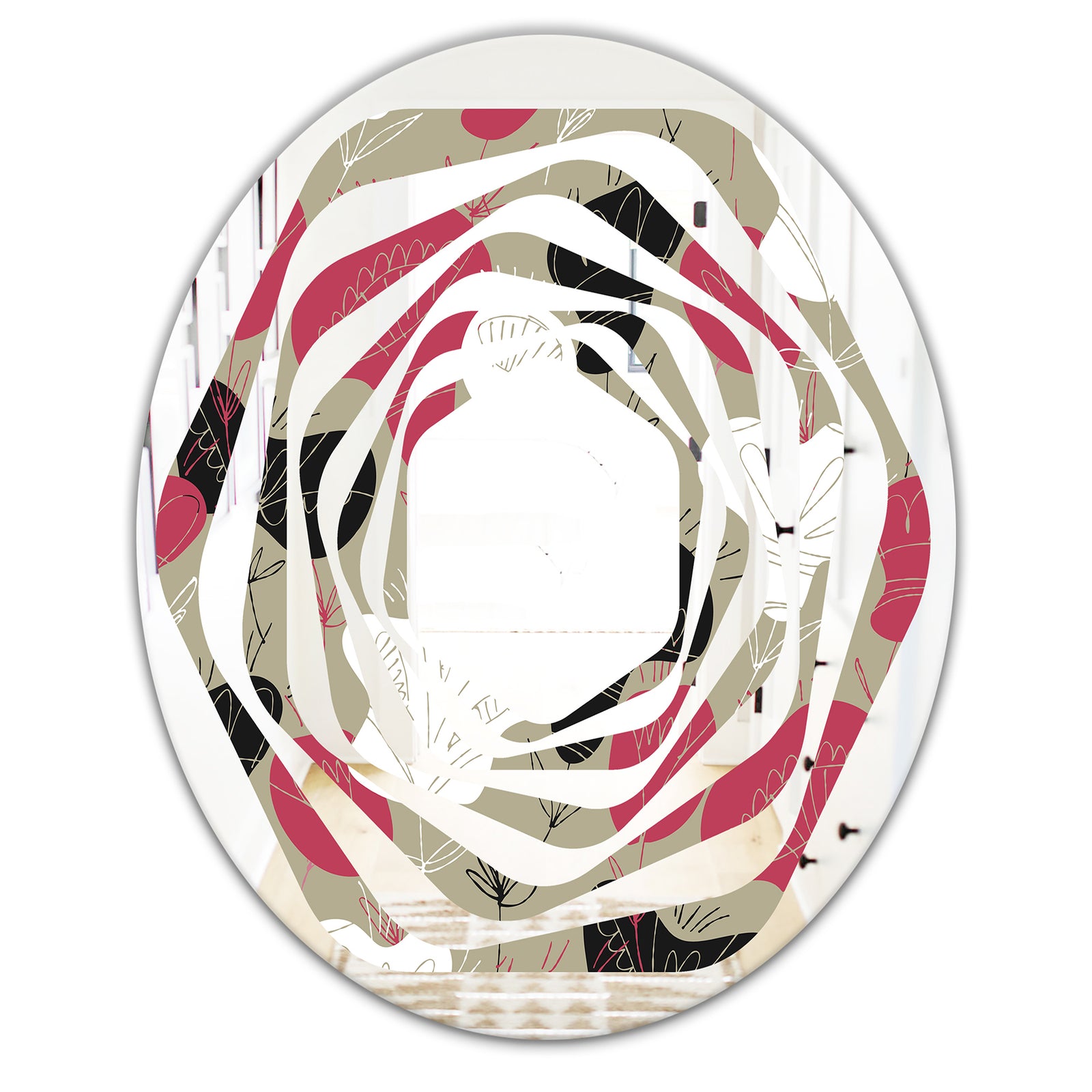 Folk flowers hand drawn pattern - Modern Round or Oval Wall Mirror - Whirl