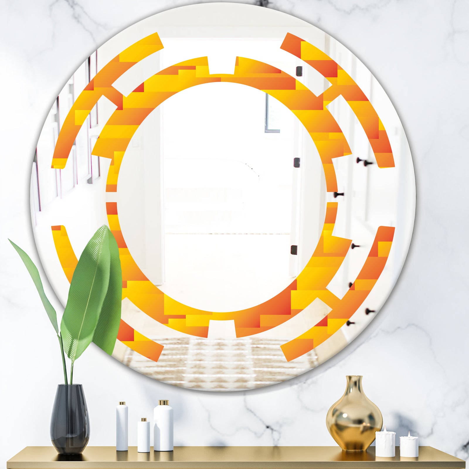 Retro Square Design VIII - Modern Round or Oval Wall Mirror - Space