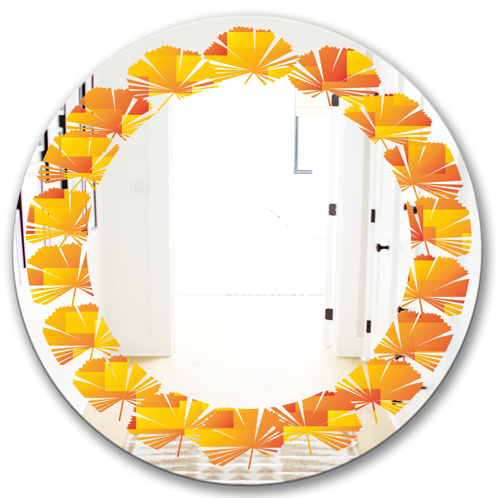 Retro Square Design VIII - Modern Round or Oval Wall Mirror - Leaves
