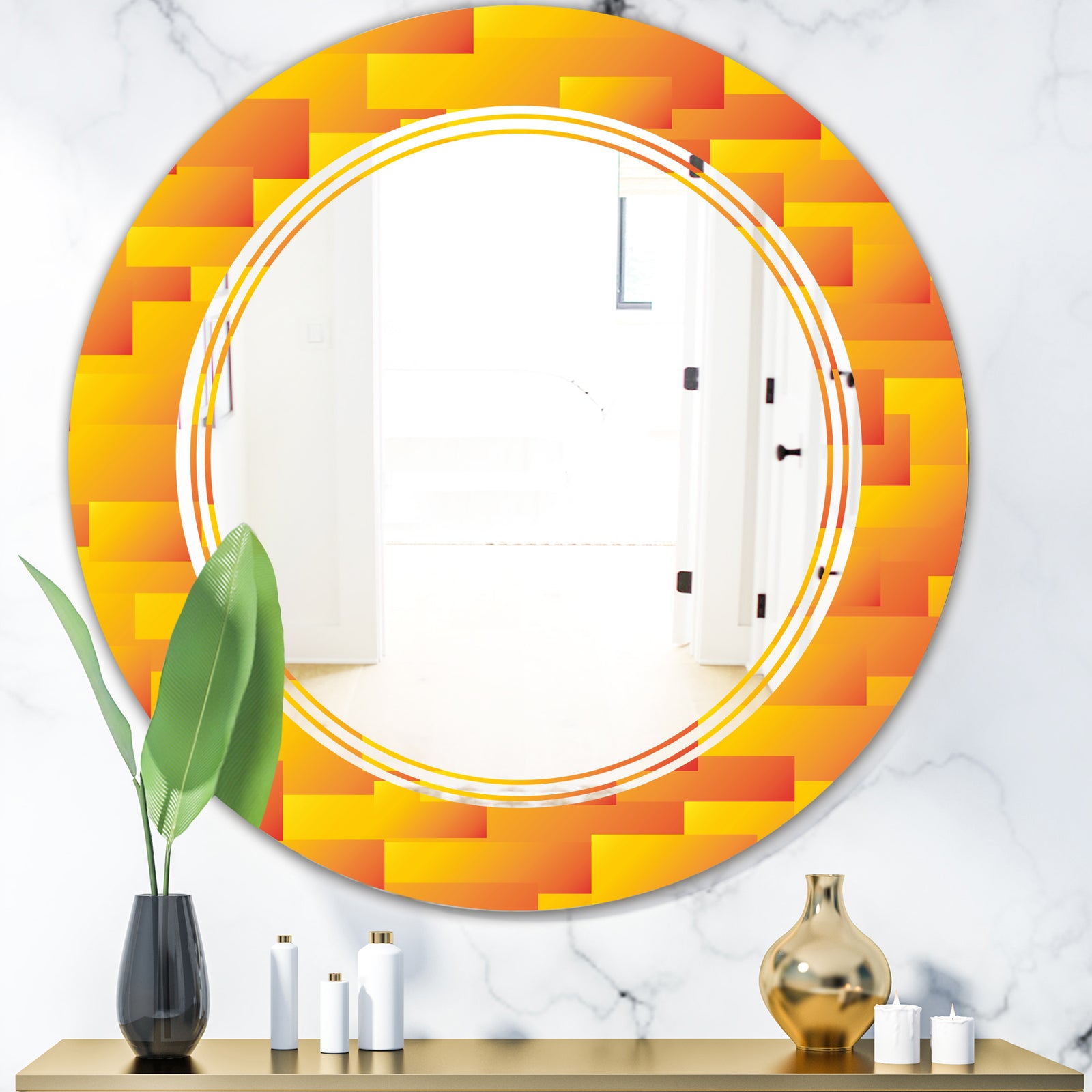 Retro Square Design VIII - Modern Round or Oval Wall Mirror - Triple C