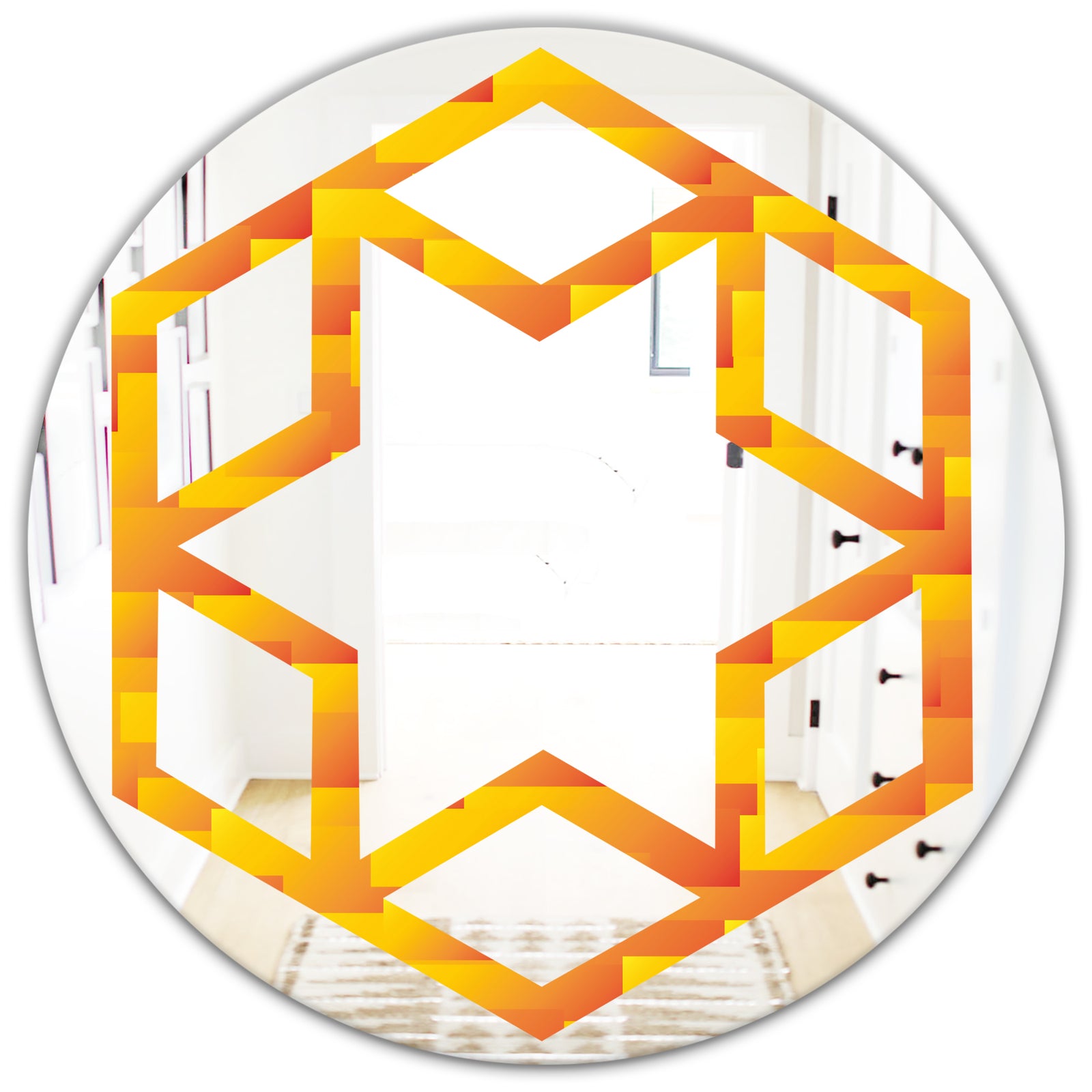Retro Square Design VIII - Modern Round or Oval Wall Mirror - Hexagon Star