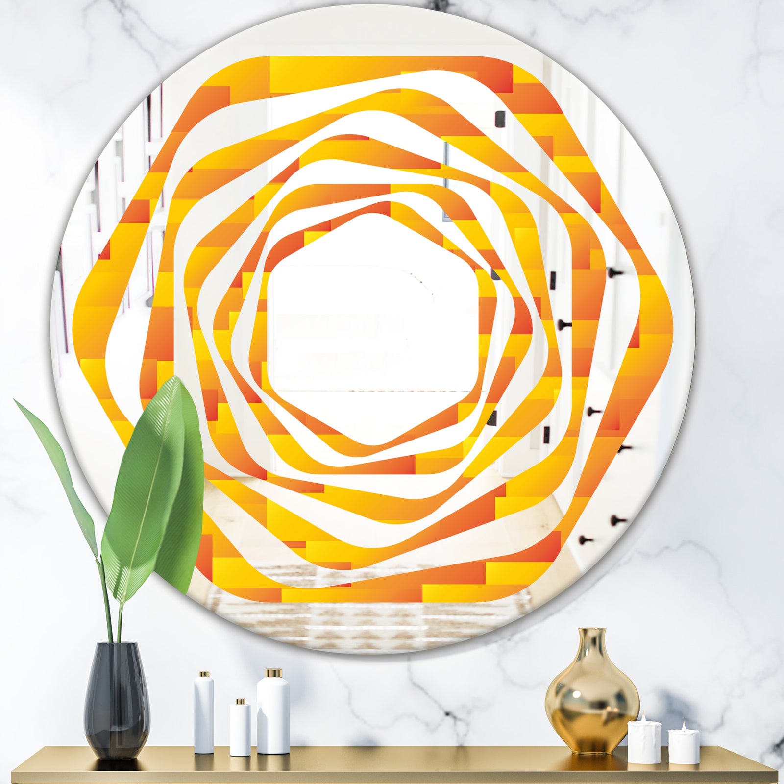 Retro Square Design VIII - Modern Round or Oval Wall Mirror - Whirl
